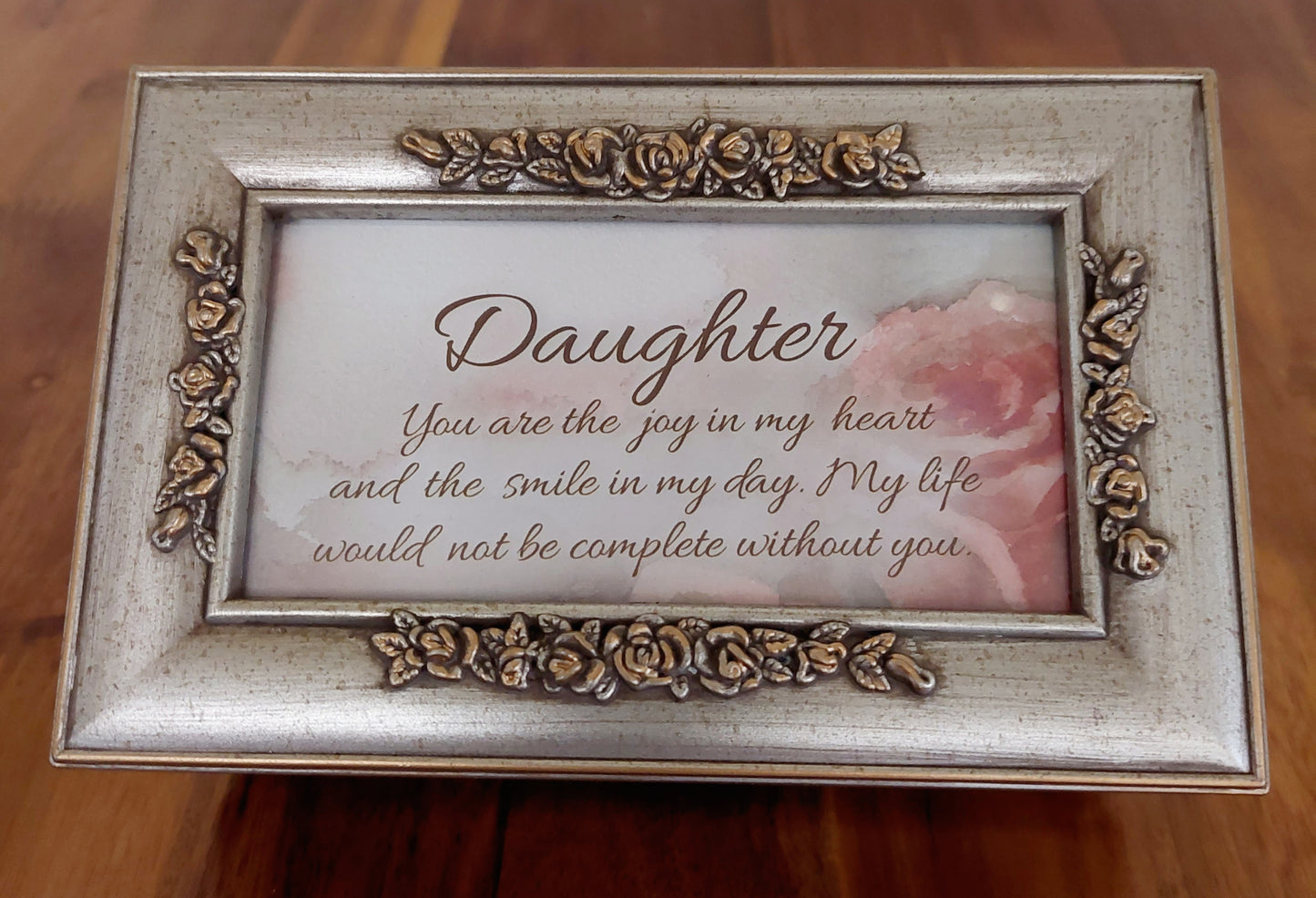 Champagne Silver Tone Petite Rose Music Box 2