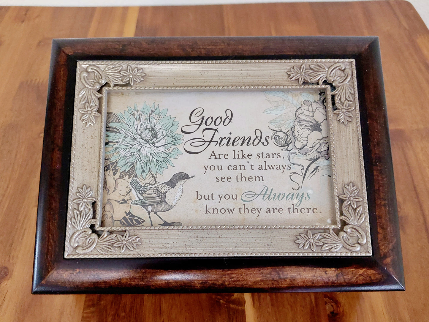 Wood Finish with Silver Color Inlay Music Box